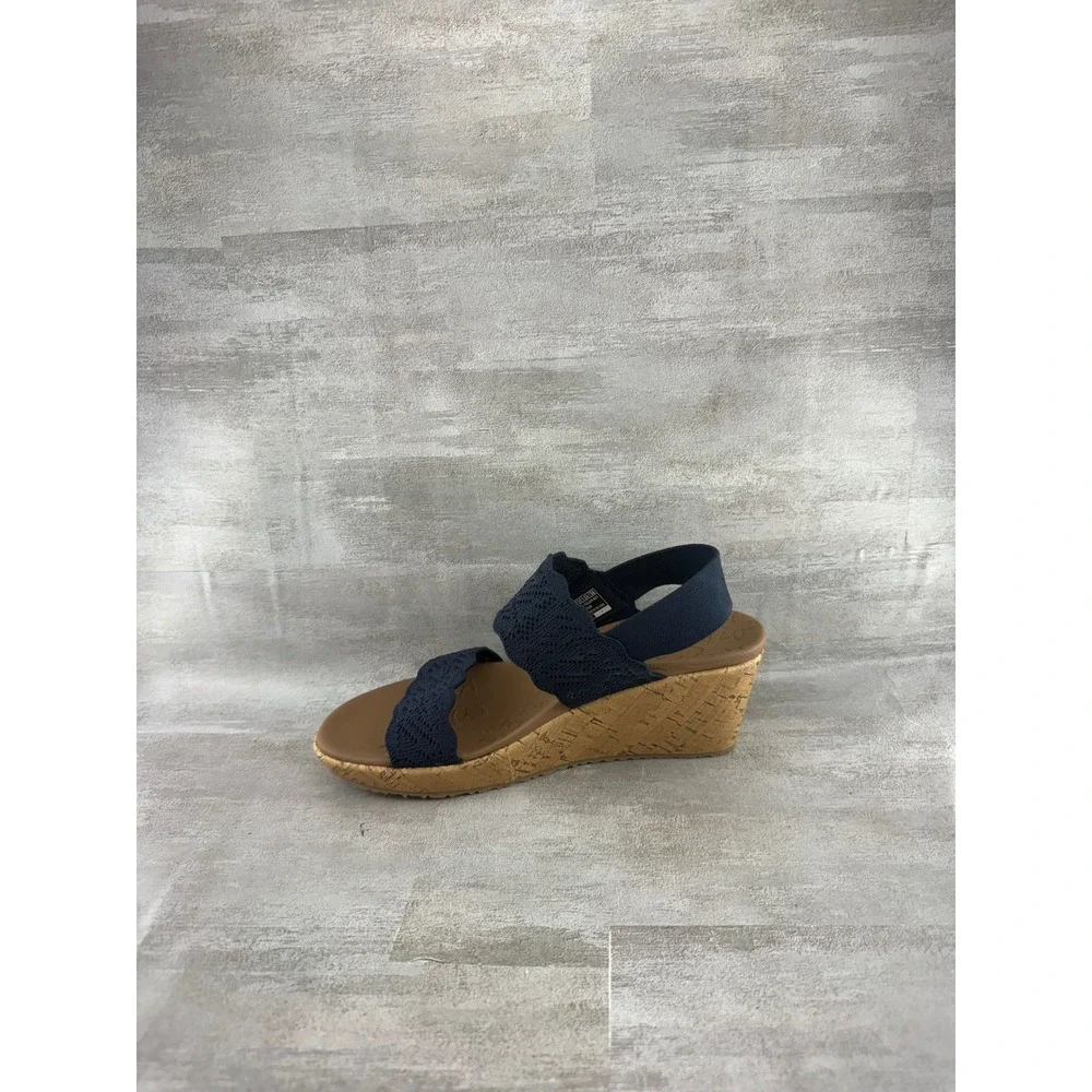 Skechers Cali Beverlee Tiger Posse Navy Blue Wedge Sandals 119591 Women Sz 7